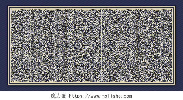 蓝色质感古风花纹中国风复古底纹边框展板背景中国风底纹
